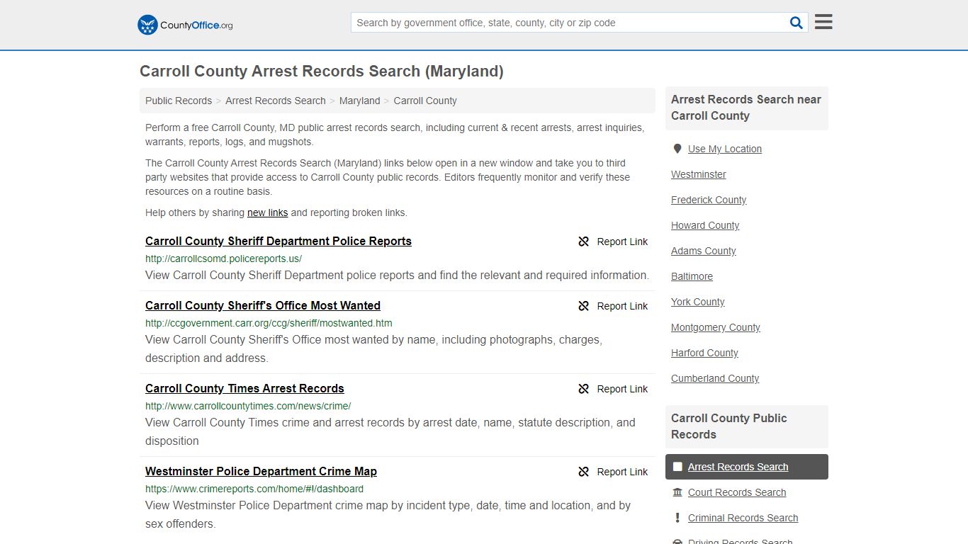 Arrest Records Search - Carroll County, MD (Arrests & Mugshots)